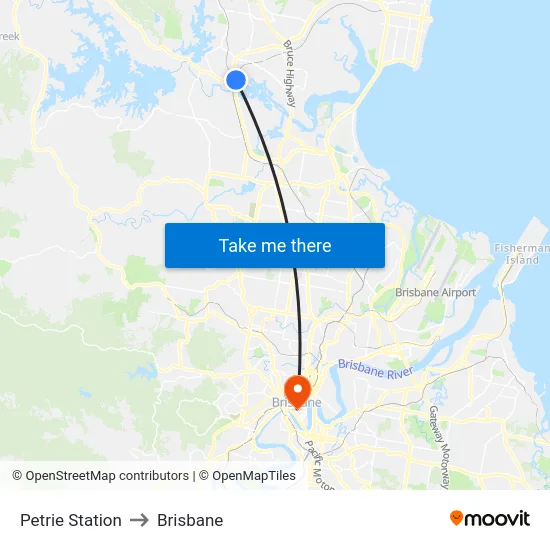 Petrie Station to Brisbane map