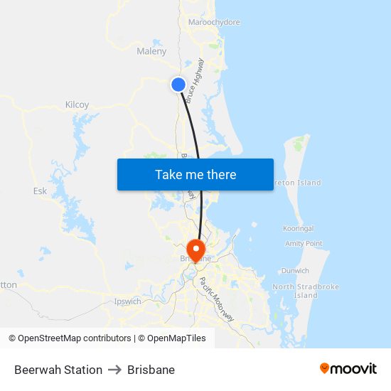 Beerwah Station to Brisbane map