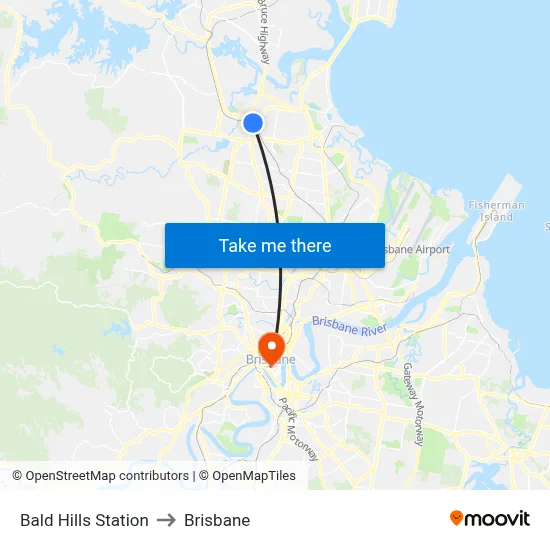 Bald Hills Station to Brisbane map