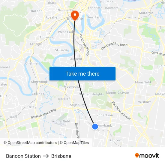 Banoon Station to Brisbane map