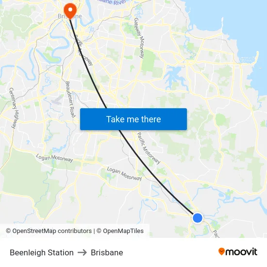 Beenleigh Station to Brisbane map
