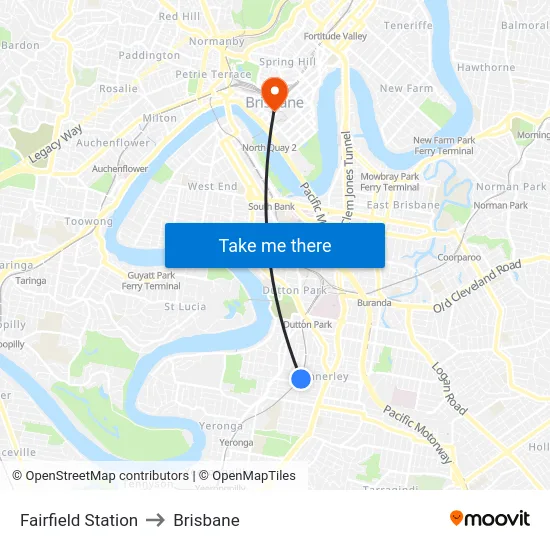 Fairfield Station to Brisbane map