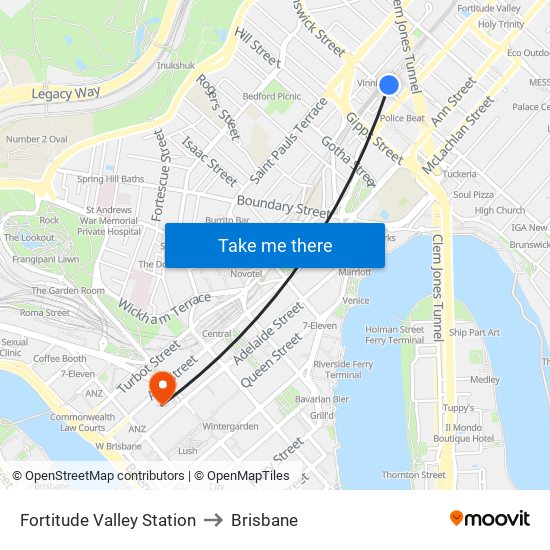 Fortitude Valley Station to Brisbane map