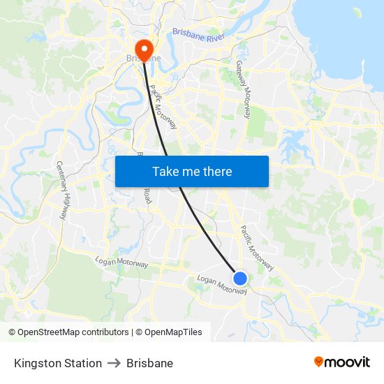 Kingston Station to Brisbane map