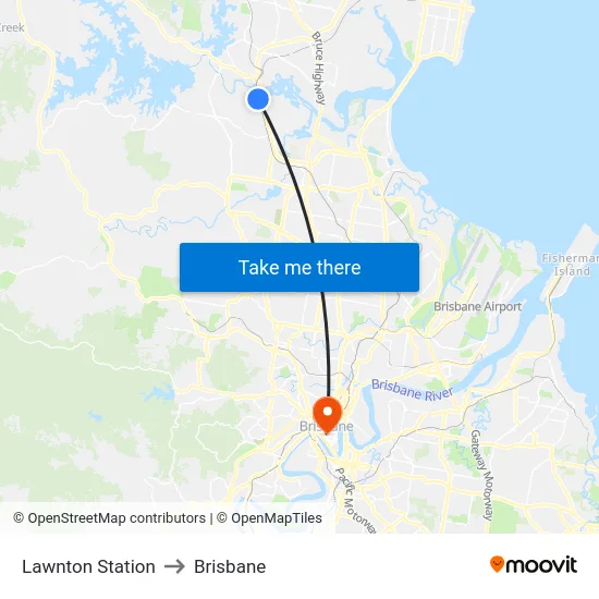 Lawnton Station to Brisbane map