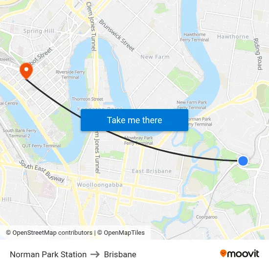 Norman Park Station to Brisbane map