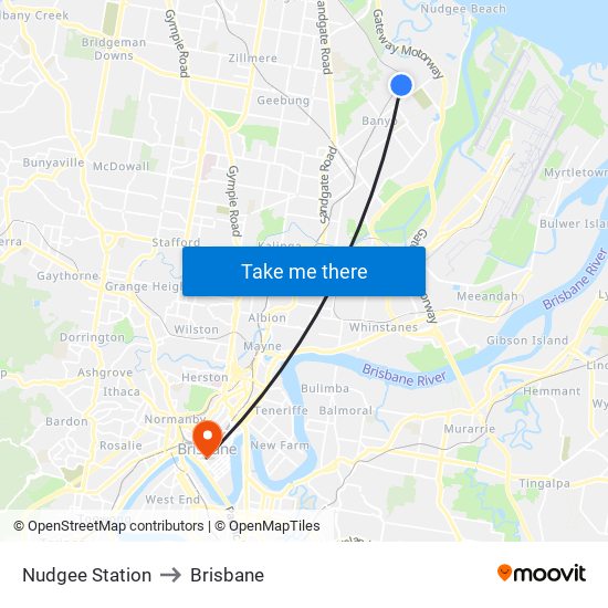 Nudgee Station to Brisbane map