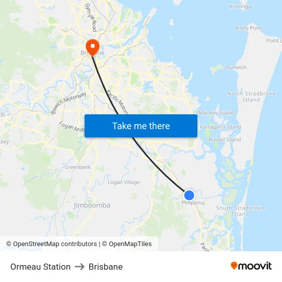 Ormeau Station to Brisbane map