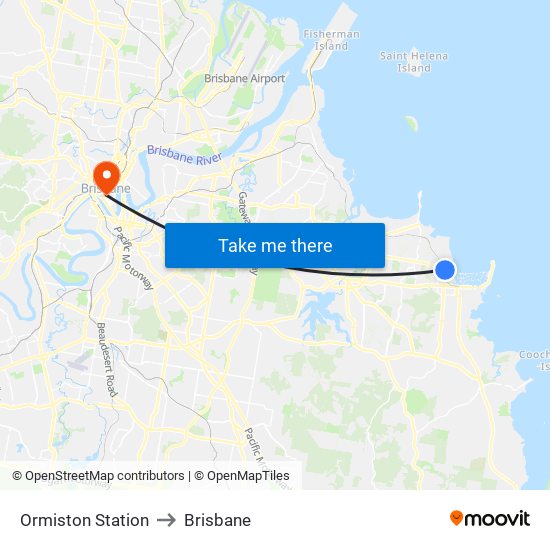 Ormiston Station to Brisbane map