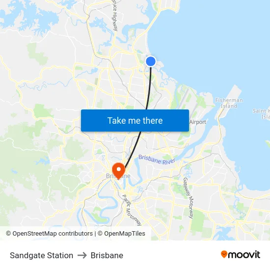 Sandgate Station to Brisbane map