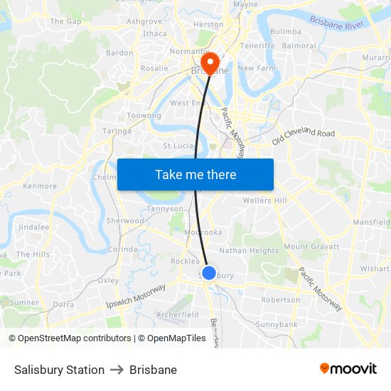 Salisbury Station to Brisbane map