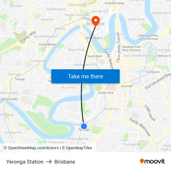 Yeronga Station to Brisbane map