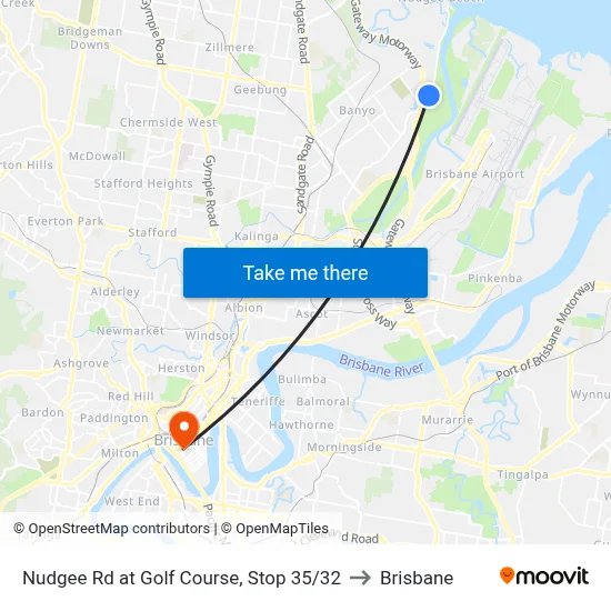 Nudgee Rd at Golf Course, Stop 35/32 to Brisbane map