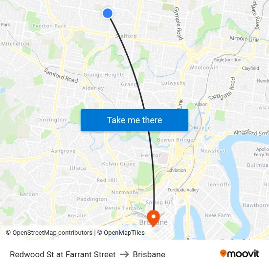 Redwood St at Farrant Street to Brisbane map