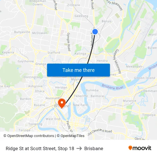 Ridge St at Scott Street, Stop 18 to Brisbane map