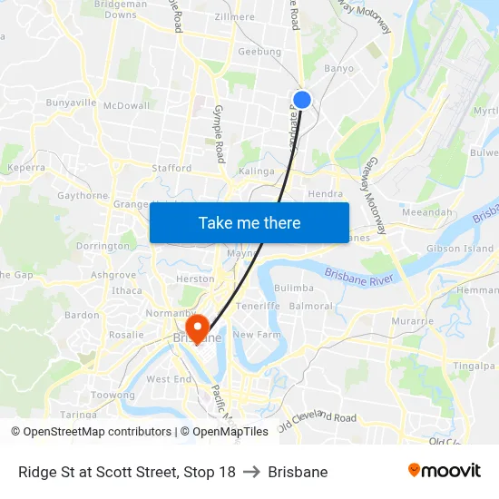 Ridge St at Scott Street, Stop 18 to Brisbane map