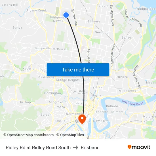 Ridley Rd at Ridley Road South to Brisbane map