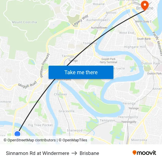 Sinnamon Rd at Windermere to Brisbane map