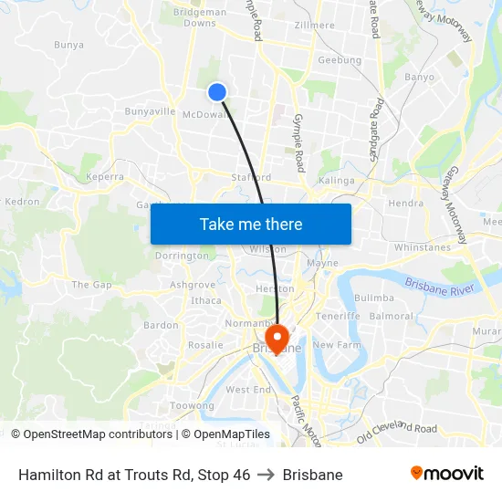 Hamilton Rd at Trouts Rd, Stop 46 to Brisbane map
