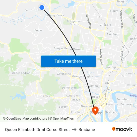 Queen Elizabeth Dr at Corso Street to Brisbane map