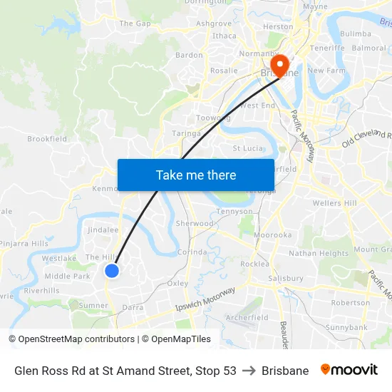 Glen Ross Rd at St Amand Street, Stop 53 to Brisbane map