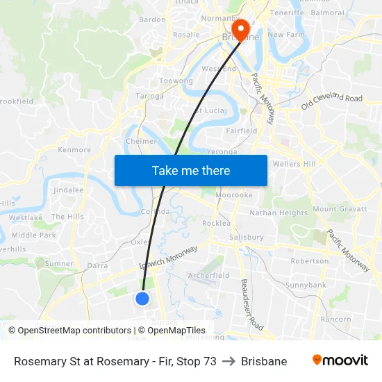 Rosemary St at Rosemary - Fir, Stop 73 to Brisbane map