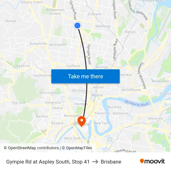 Gympie Rd at Aspley South, Stop 41 to Brisbane map