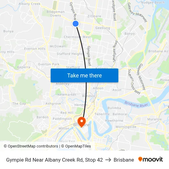 Gympie Rd Near Albany Creek Rd, Stop 42 to Brisbane map