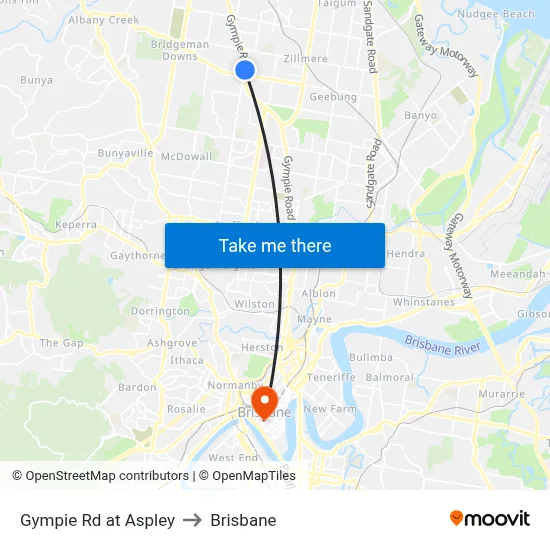 Gympie Rd at Aspley to Brisbane map