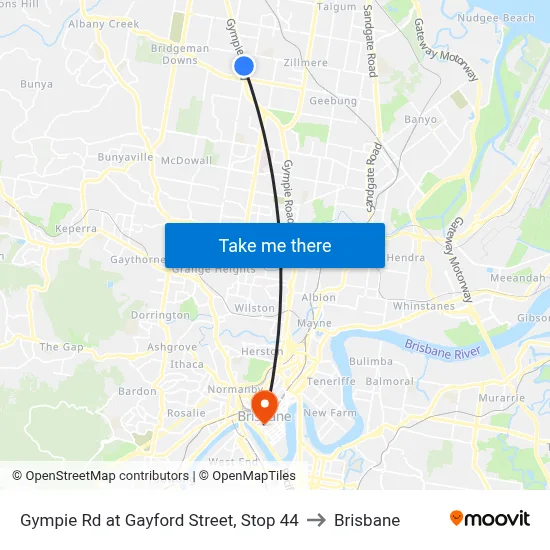 Gympie Rd at Gayford Street, Stop 44 to Brisbane map