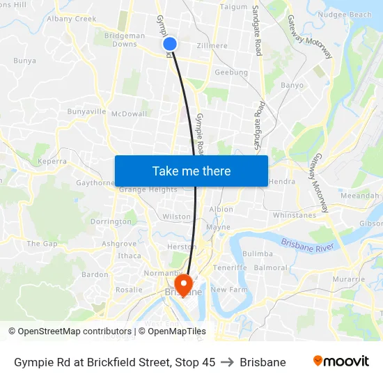 Gympie Rd at Brickfield Street, Stop 45 to Brisbane map