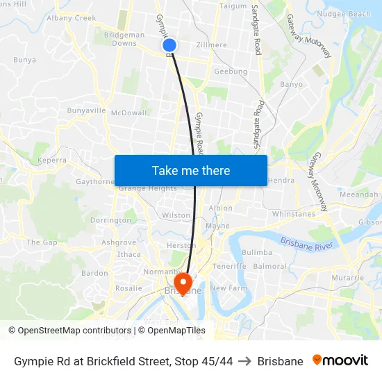 Gympie Rd at Brickfield Street, Stop 45/44 to Brisbane map