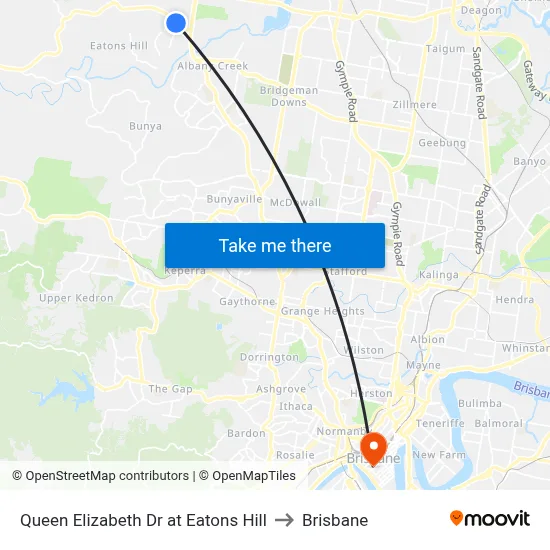 Queen Elizabeth Dr at Eatons Hill to Brisbane map