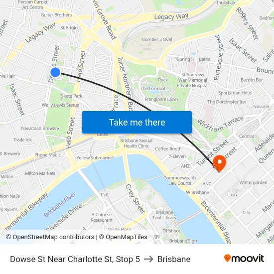 Dowse St Near Charlotte St, Stop 5 to Brisbane map