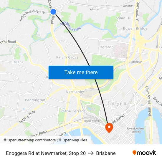 Enoggera Rd at Newmarket, Stop 20 to Brisbane map
