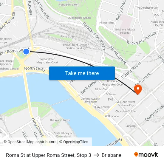 Roma St at Upper Roma Street, Stop 3 to Brisbane map