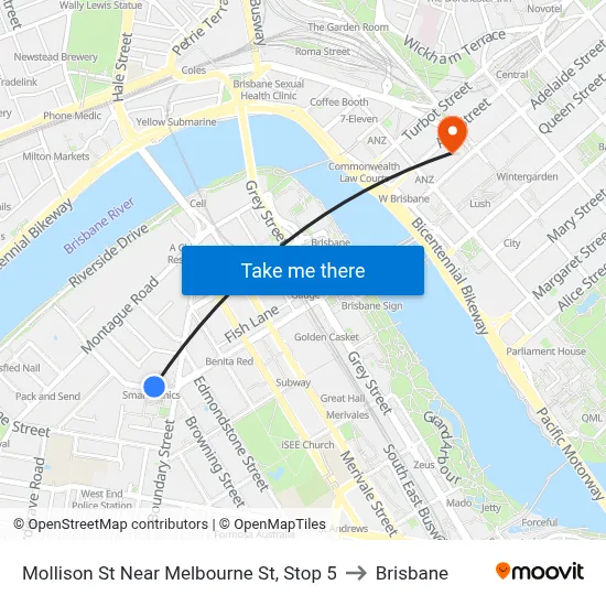 Mollison St Near Melbourne St, Stop 5 to Brisbane map