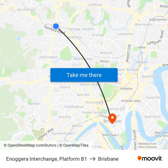 Enoggera Interchange, Platform B1 to Brisbane map