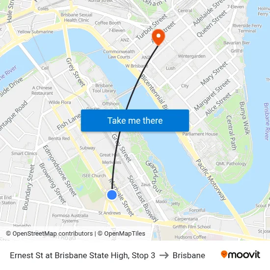 Ernest St at Brisbane State High, Stop 3 to Brisbane map