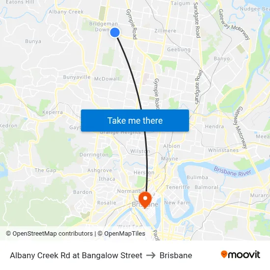 Albany Creek Rd at Bangalow Street to Brisbane map