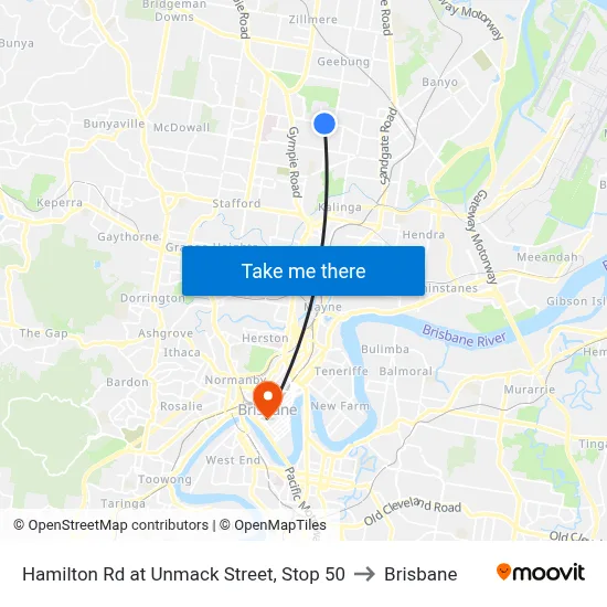Hamilton Rd at Unmack Street, Stop 50 to Brisbane map