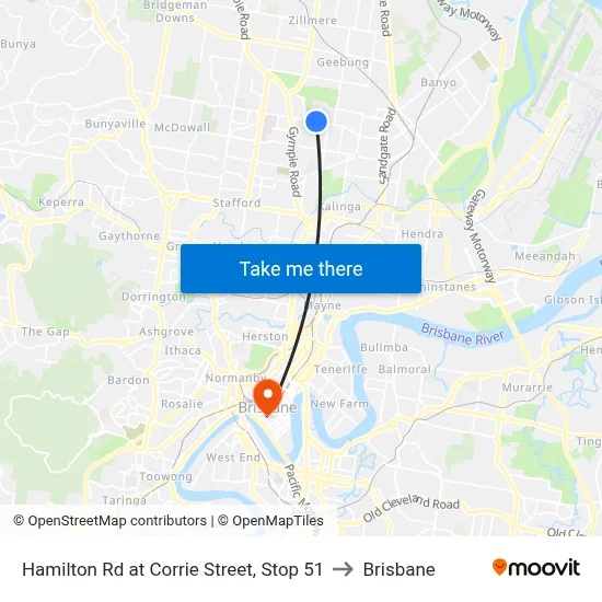 Hamilton Rd at Corrie Street, Stop 51 to Brisbane map