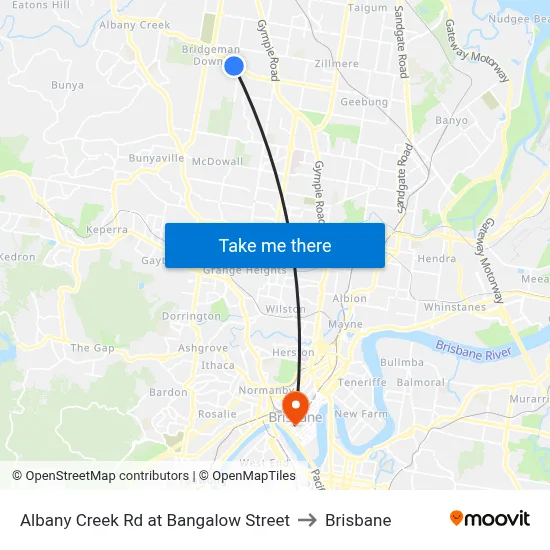 Albany Creek Rd at Bangalow Street to Brisbane map
