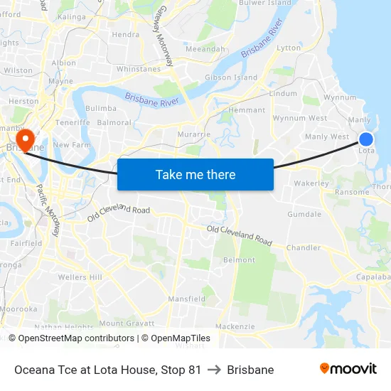 Oceana Tce at Lota House, Stop 81 to Brisbane map
