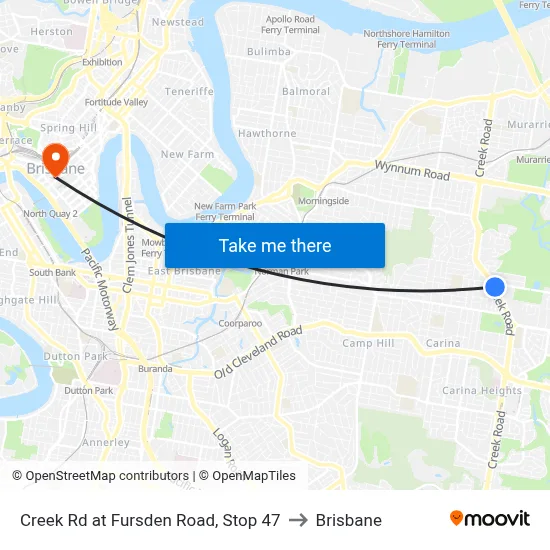 Creek Rd at Fursden Road, Stop 47 to Brisbane map
