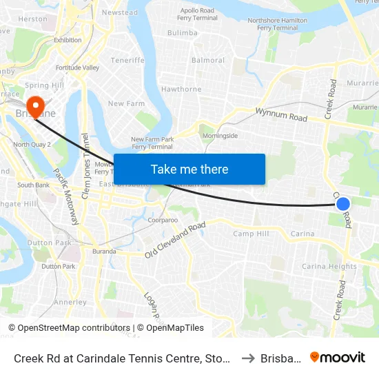 Creek Rd at Carindale Tennis Centre, Stop 46 to Brisbane map