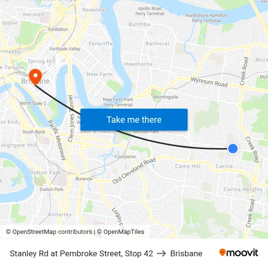 Stanley Rd at Pembroke Street, Stop 42 to Brisbane map