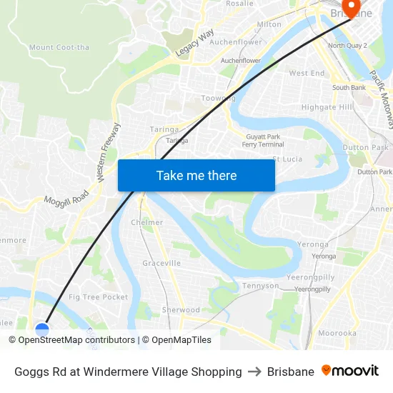 Goggs Rd at Windermere Village Shopping to Brisbane map