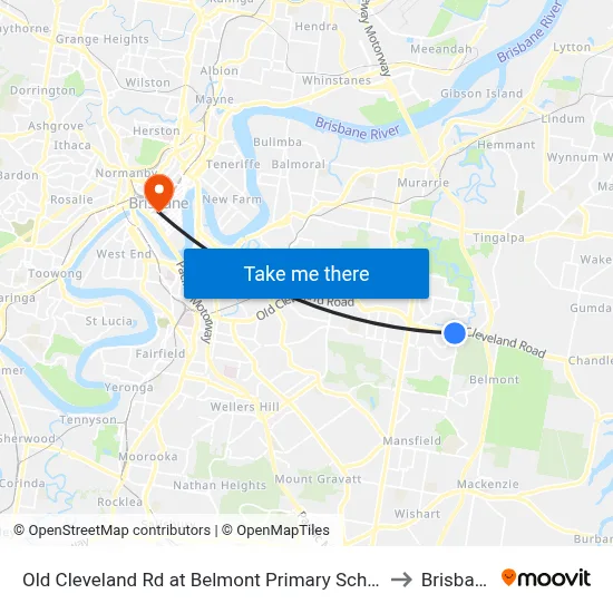 Old Cleveland Rd at Belmont Primary School to Brisbane map