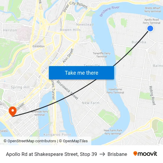 Apollo Rd at Shakespeare Street, Stop 39 to Brisbane map